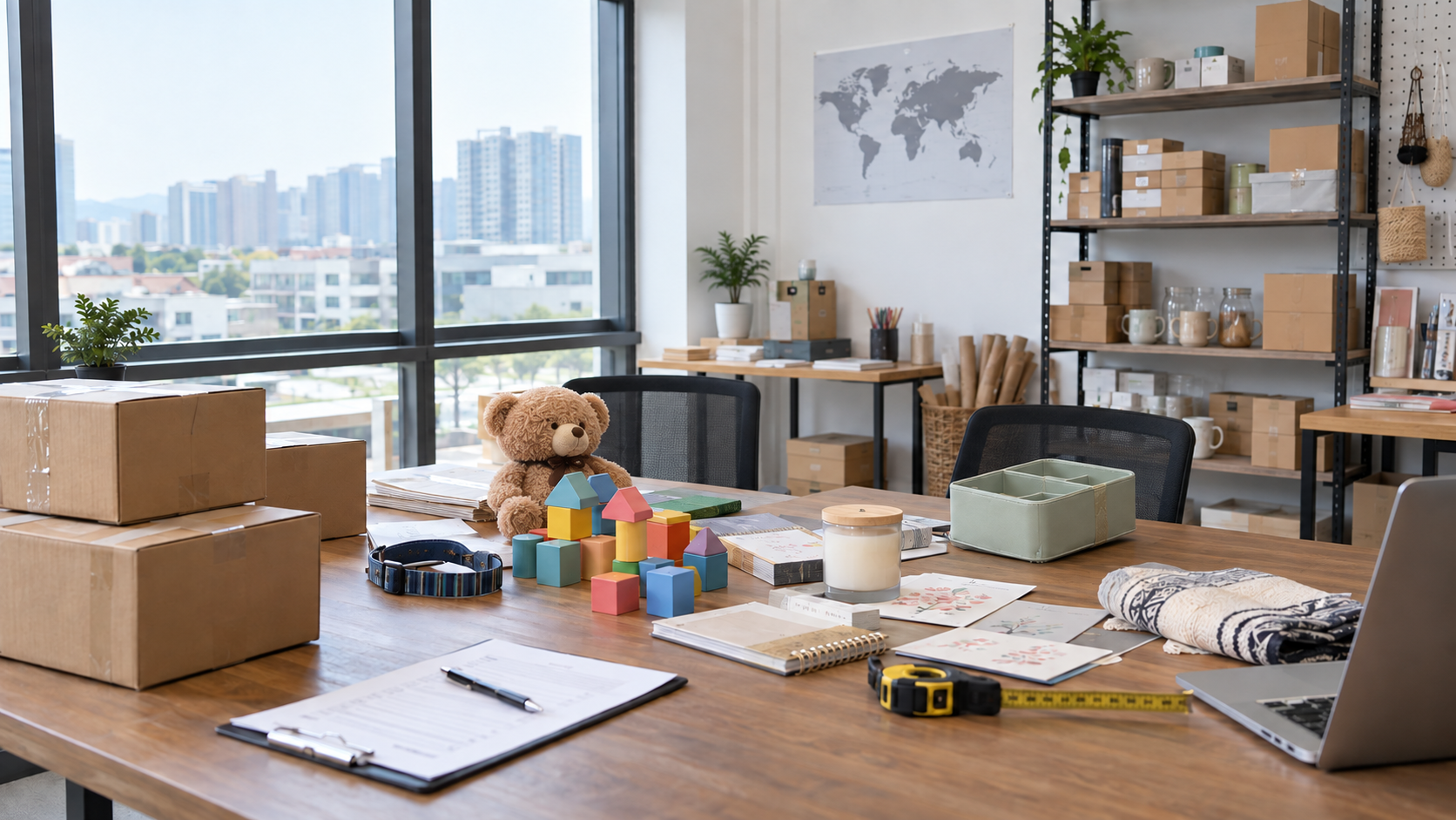Illustrative product-sourcing workspace with consumer goods samples